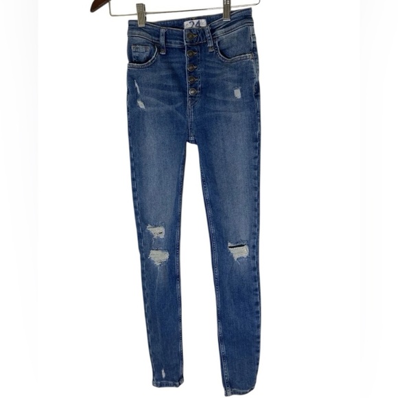 Free People Denim - Free People We The Free Skinny Jeans Womens 24 Blue High Rise Button Fly